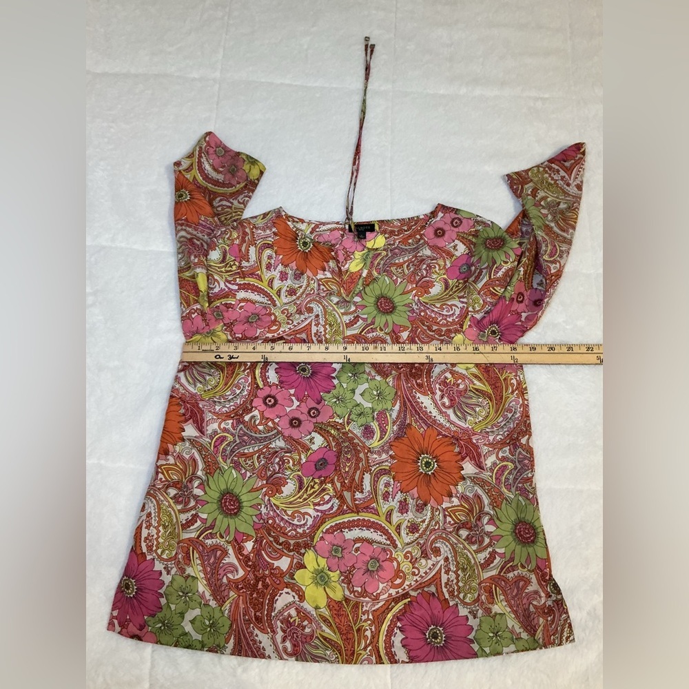 Talbots Floral Paisley Women's Top - Pink, Orange, Green - Picture 3 of 7
